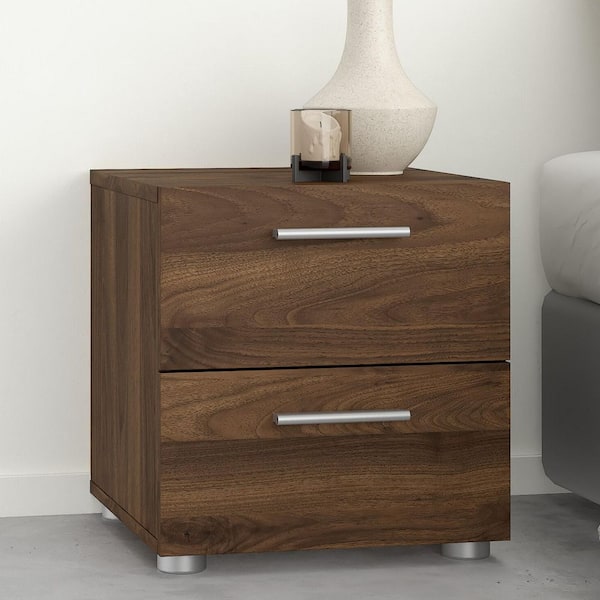 Tvilum Austin 2-Drawer Walnut Nightstand 16.65 in. H x 15.75 in. W x 15.85 in. D