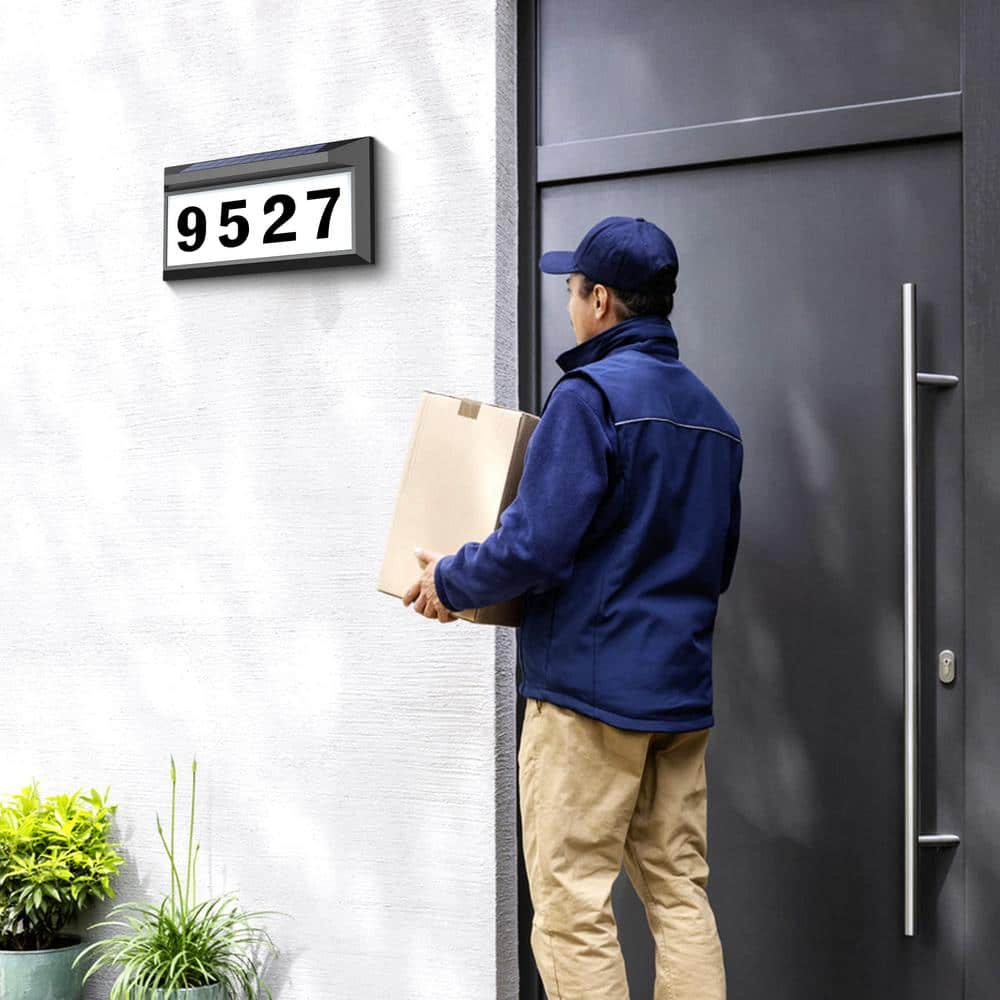 Black and White Solar-Powered LED Address Plaque