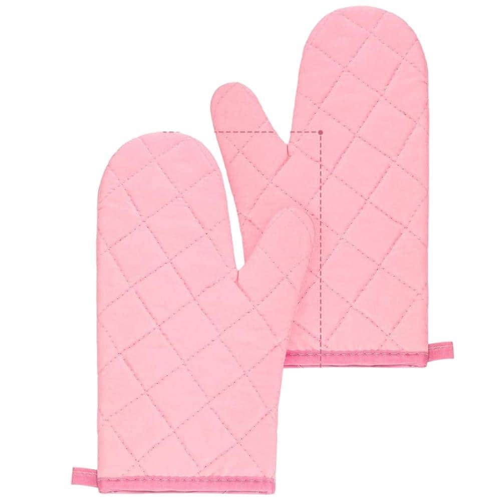 Pink and White Cotton Oven Mitts and Pot Holders Set