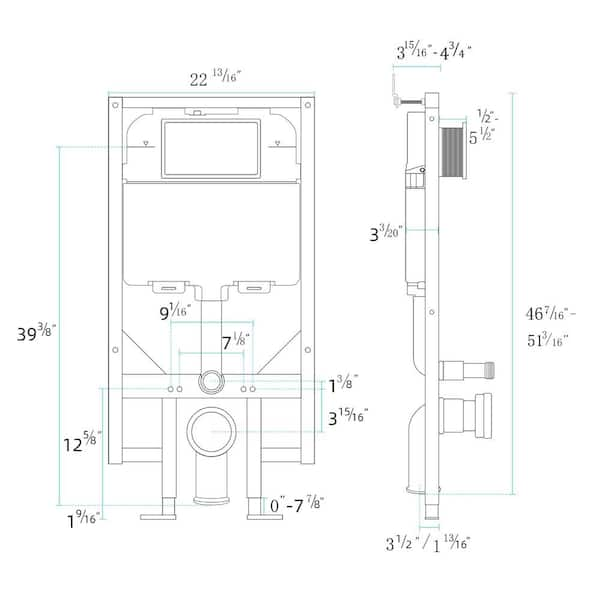 Simple Project 2-Piece 0.8/1.6 GPF Dual Flush Elongated Wall Hung Toilets  in White, with Wall Toilet Carrier System 2 in. x 4 in. WHT3W-WHTT1