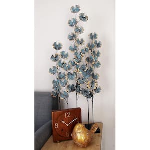Teal Metal Leaf Sculpture with Gold Accents
