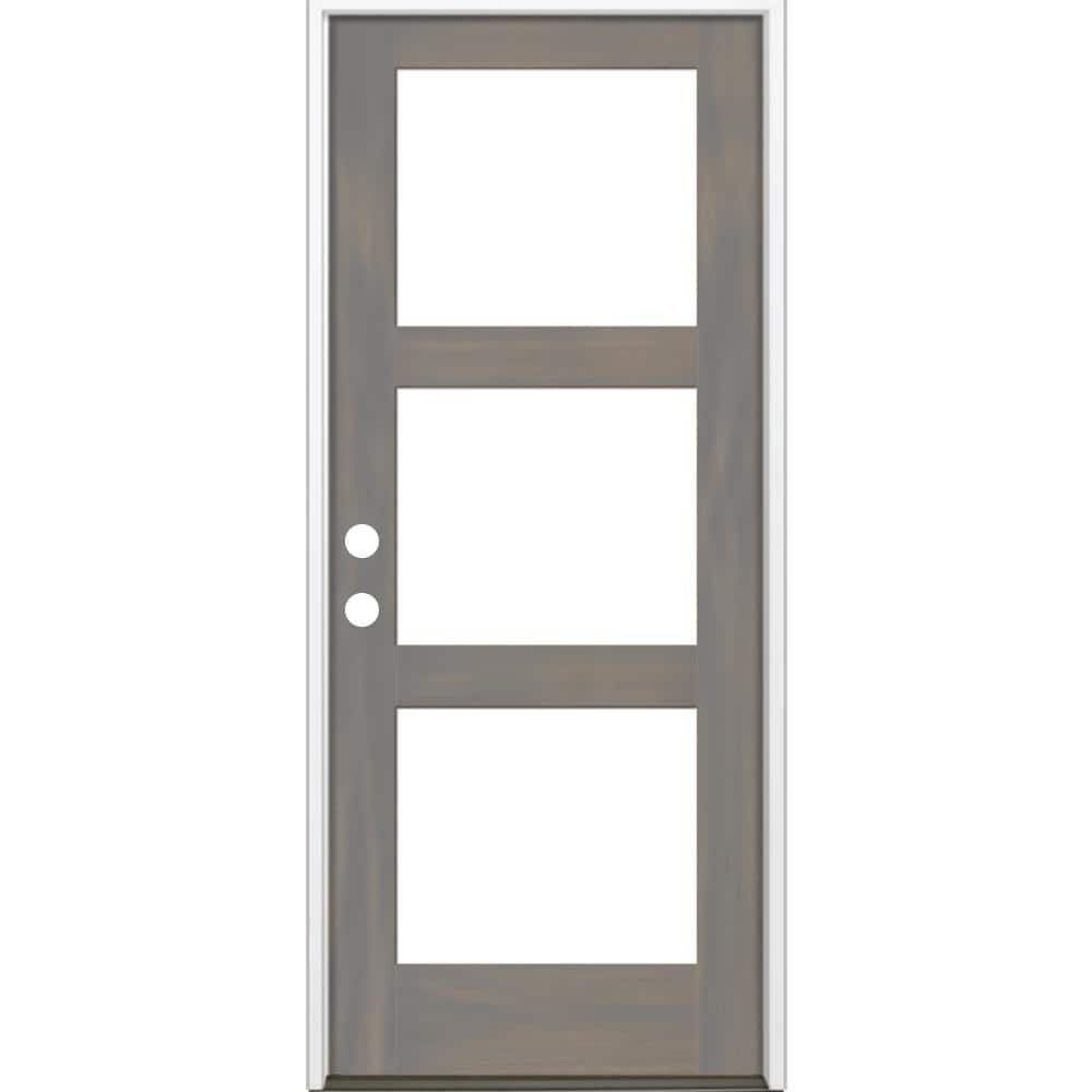 36 in. x 80 in. Modern Hemlock Right-Hand/Inswing 3-Lite Clear Glass Grey Stain Wood Prehung Front Door price history on PriceWatchPro