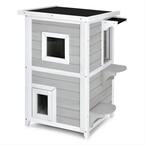 2-Tier Rainproof Wooden Cat House with Escape Door