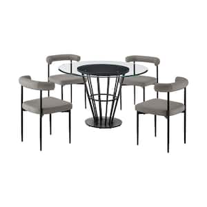 Veronica and Shannon 5-Piece Gray and Glass Top Dining Set Seats 4