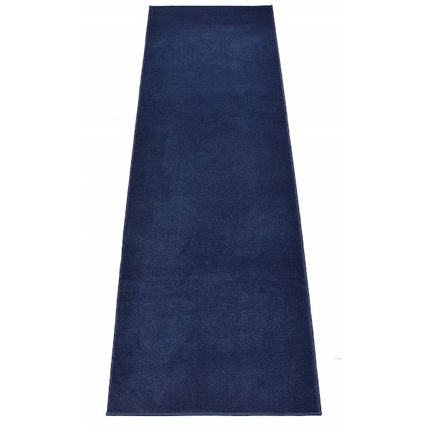 RugStylesOnline Euro Solid Navy Blue 32 in. Width x Your Choice Length Custom Size Runner Rug
