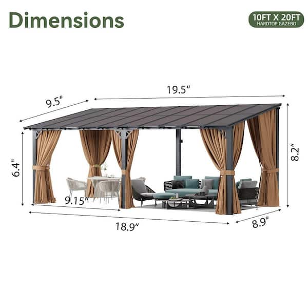 Sizzim 20 ft. x 10 ft. Wall-Mounted Sloped Roof Hardtop Gazebo
