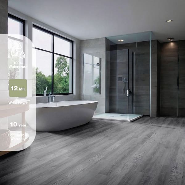 Athabasca Glacier Gray 12 MIL x 7 in. W x 42 in. L Click Lock Waterproof Luxury Vinyl Plank Flooring (20.79 sq.ft./Case)