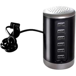 Desktop USB Charging Station with 6 USB Port Tower Station 6 Amp 30-Watts in Black for Smartphone and Other USB Devices