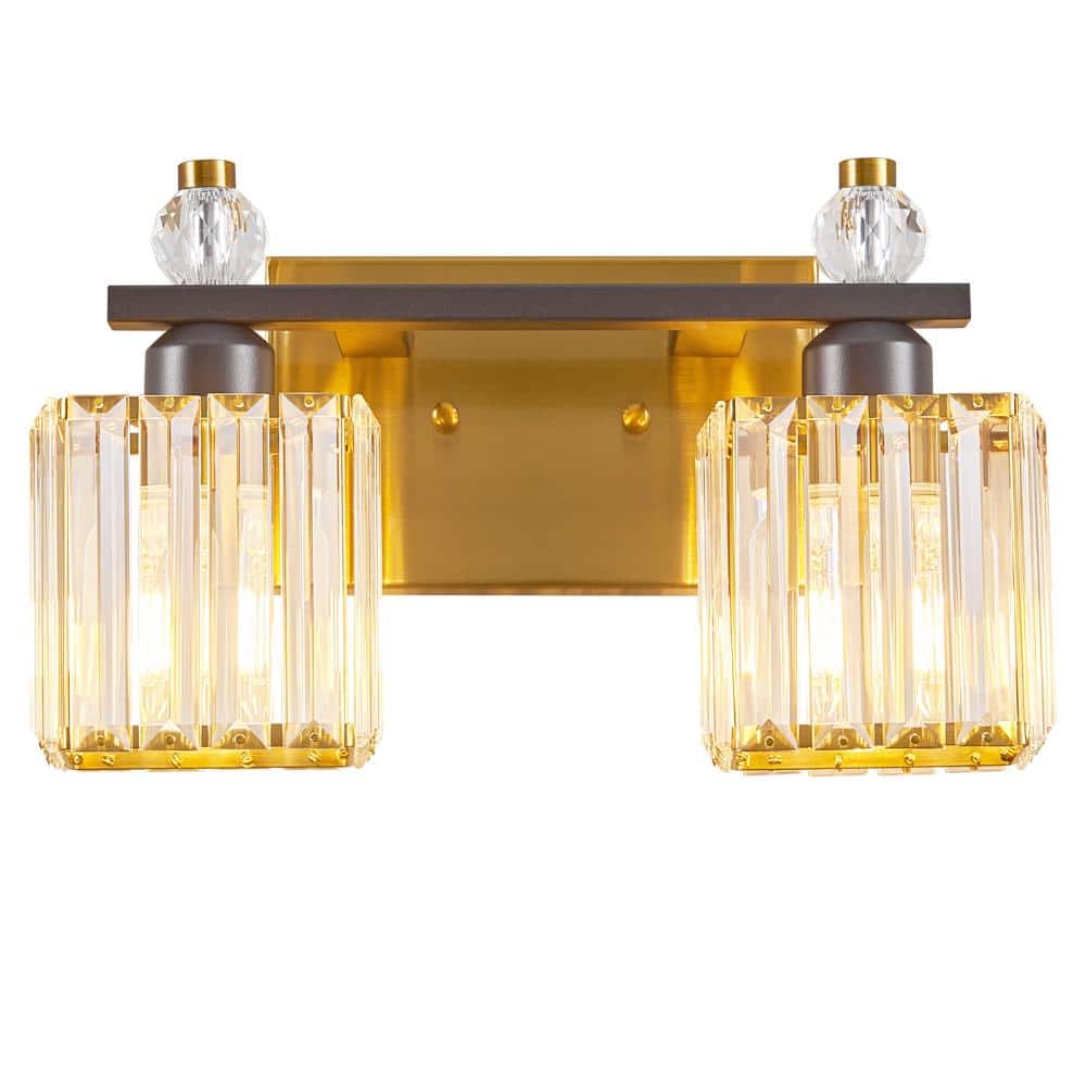 13.77 in.2-Light Black Gold Crystal Vanity Light For Bathroom price history on PriceWatchPro