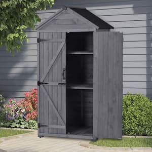 Gray 5.8 ft. W x 3 ft. D Outdoor Storage Wood Shed with Double Door, 3-Tier Shelves for Backyard, 5 sq. ft.