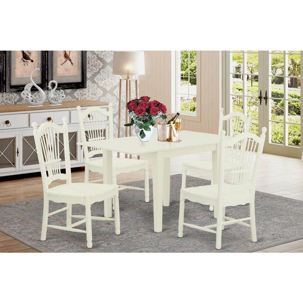 Linen White Expandable Wooden Dining Set with 4 Chairs