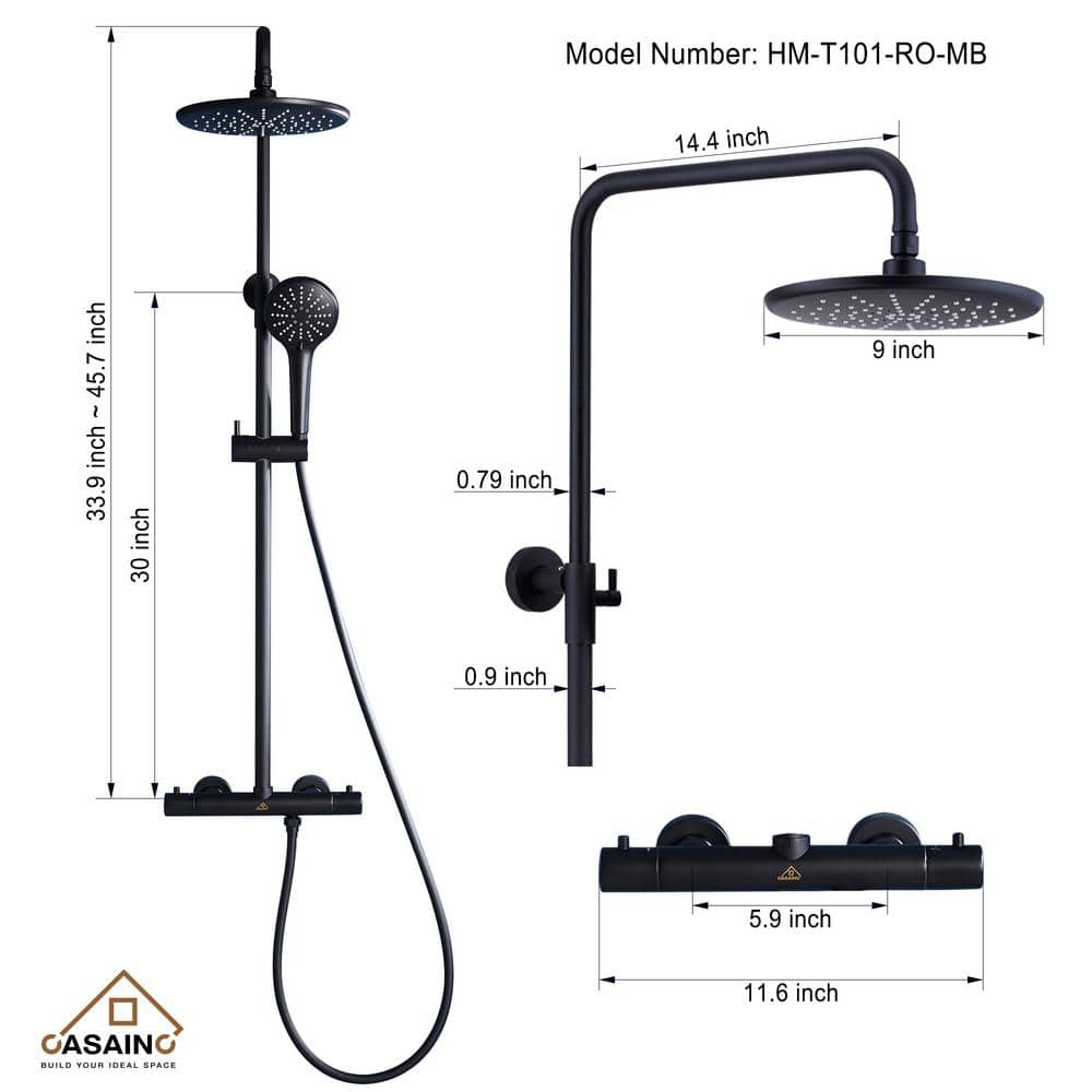 Matte Black Adjustable Height Rain Shower System with Handheld