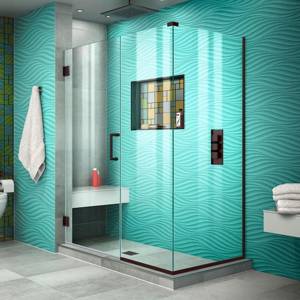 DreamLine Unidoor Plus 47.5 in. W x 34-3/8 in. D x 72 in. H Frameless Hinged Shower Enclosure in Oil Rubbed Bronze
