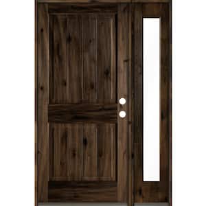 50 in. x 80 in. Rustic Knotty Alder Square Top Left-Hand/Inswing Clear Glass Black Stain Wood Prehung Front Door w/RFSL