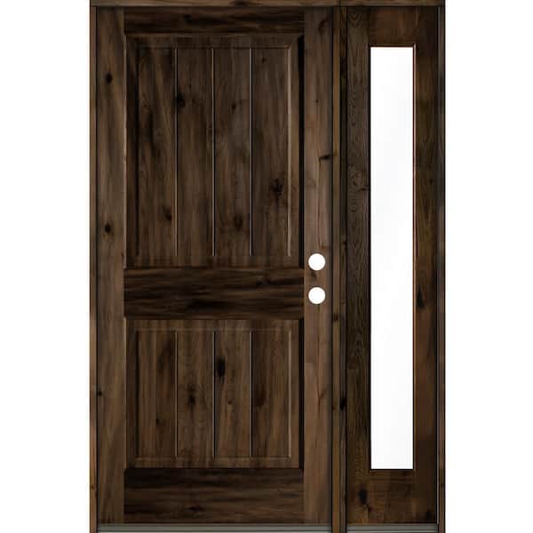 Krosswood Doors 50 in. x 80 in. Rustic Knotty Alder Square Top Left-Hand/Inswing Clear Glass Black Stain Wood Prehung Front Door w/RFSL