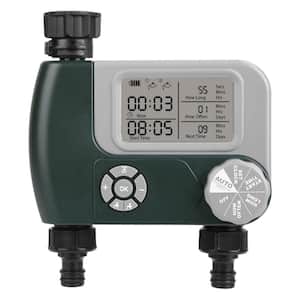 Battery Powered Sprinkler Timer with 2 Outlet Zones Multi-Purpose and LED Screen Display Manual/Auto Outdoor Watering