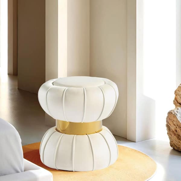 Furniture of America Kerri Modern White Velvet Fabric Round Accent Ottoman Small (Under 22 in.)