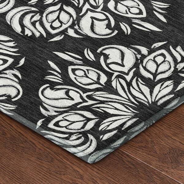 Mayfield Premium Machine Washable Abstract AMF2456 Black 10 ft. x 14 ft. Area Rug