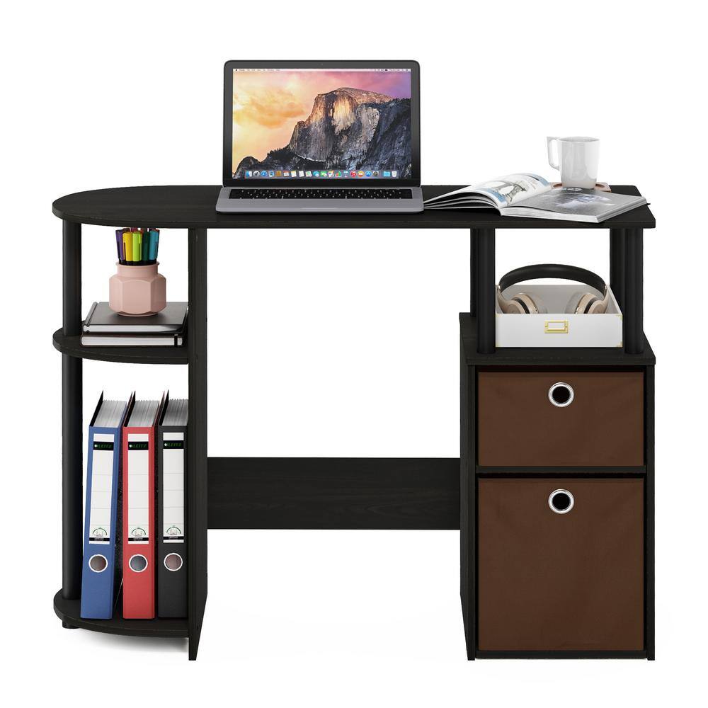 Espresso Composite Wood Study Desk with Drawer and Shelves