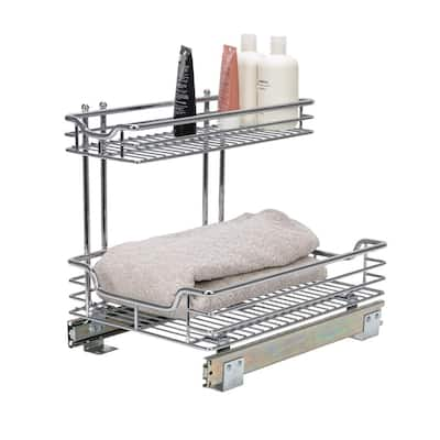 Household Essentials C21521-1 Glidez Dual 2-Tier Sliding Cabinet Organizer, 14.5 Wide, Chrome