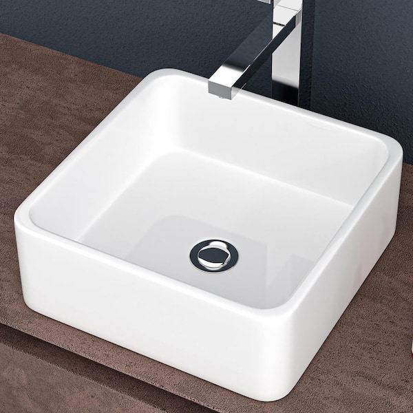 15 in. Vessel Square Bathroom Sink in White Ceramic