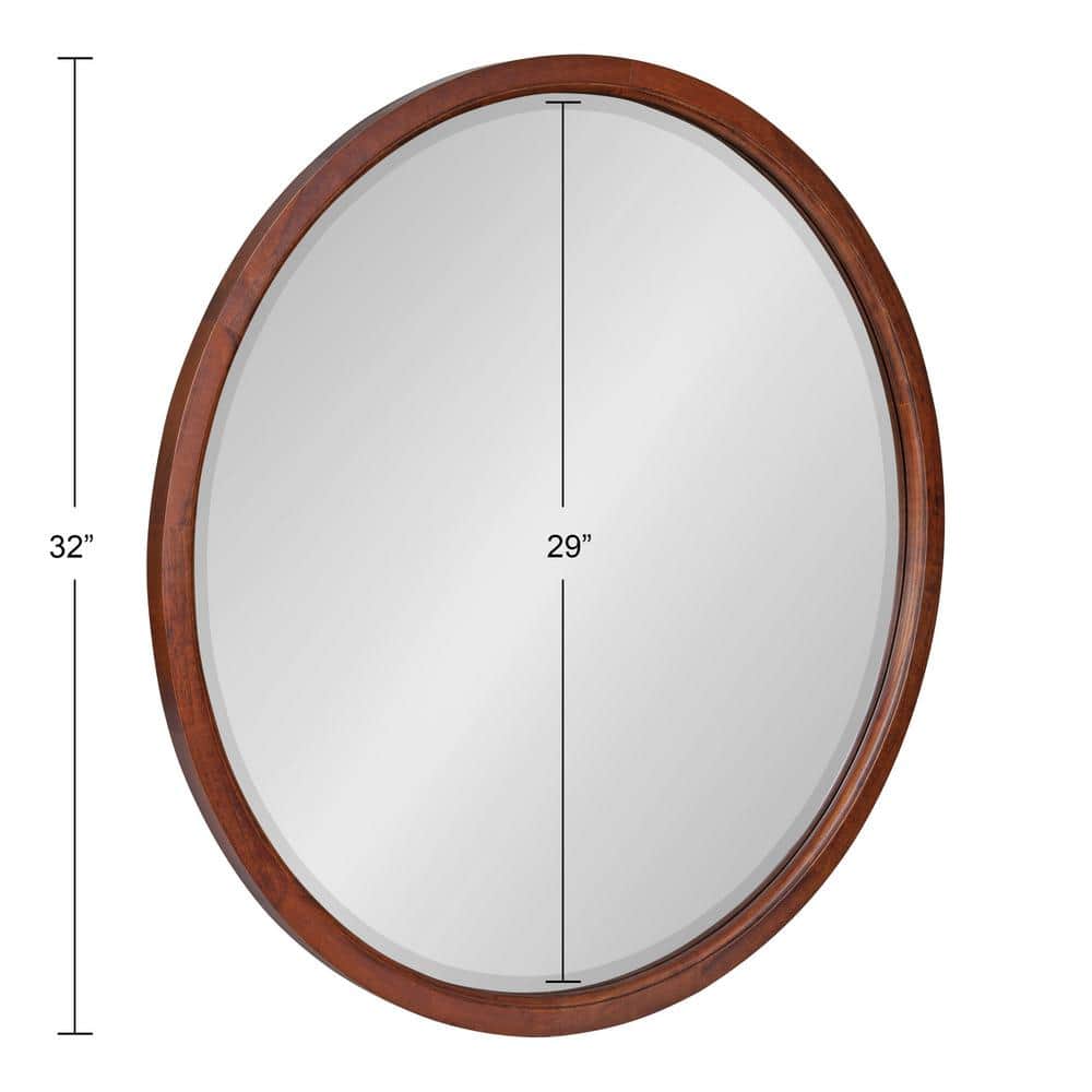 Walnut Brown Round Wood Bathroom Vanity Mirror