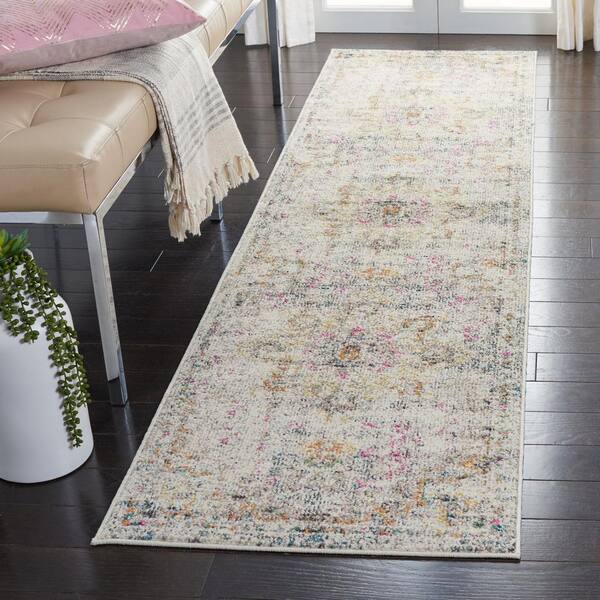 Madison Gray/Gold 2 ft. x 16 ft. Border Geometric Floral Medallion Runner Rug