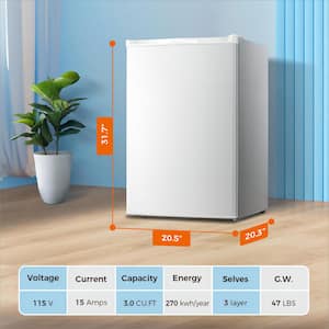 20.5 in. W 3.0 cu. ft. Upright Freezer Manual Defrost in White with Adjustable Temperature Controls