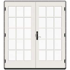 72 in. x 80 in. W-5500 Black Clad Wood Left-Hand 15-Lite French Patio Door with White Paint Interior