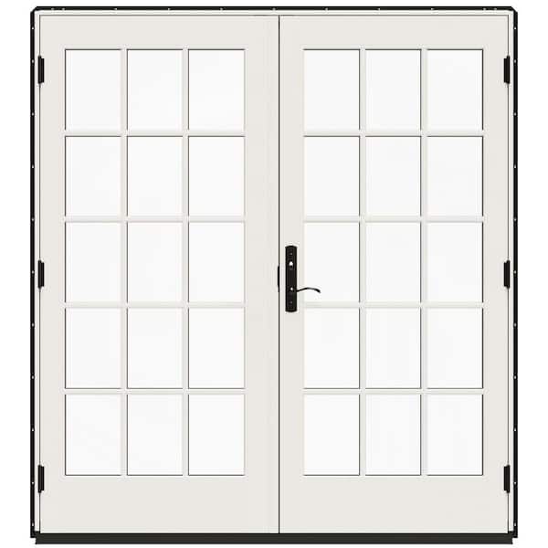 JELD-WEN 72 in. x 80 in. W-5500 Black Clad Wood Left-Hand 15-Lite French Patio Door with White Paint Interior