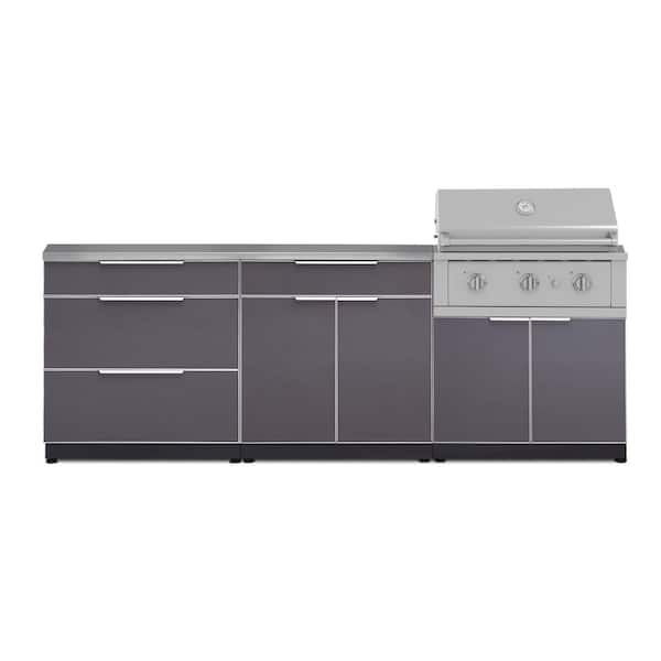 NewAge Products Outdoor Kitchen 97 in. W x 24 in. D x 48.5 in. H Aluminum 5-Piece Cabinet Set with 33 in. Performance Natural Gas Grill