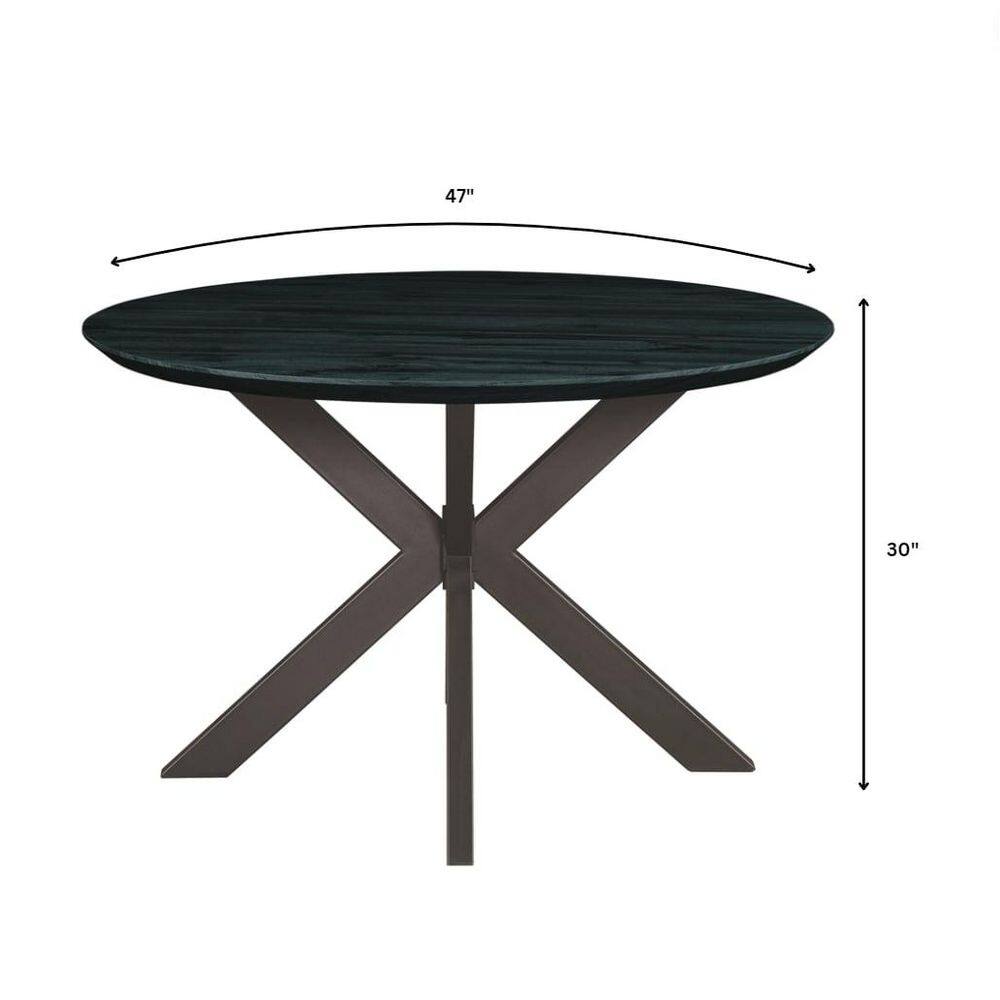Ravenna 47" Ebony Round Wood Dining Table with X-Shaped Metal Base