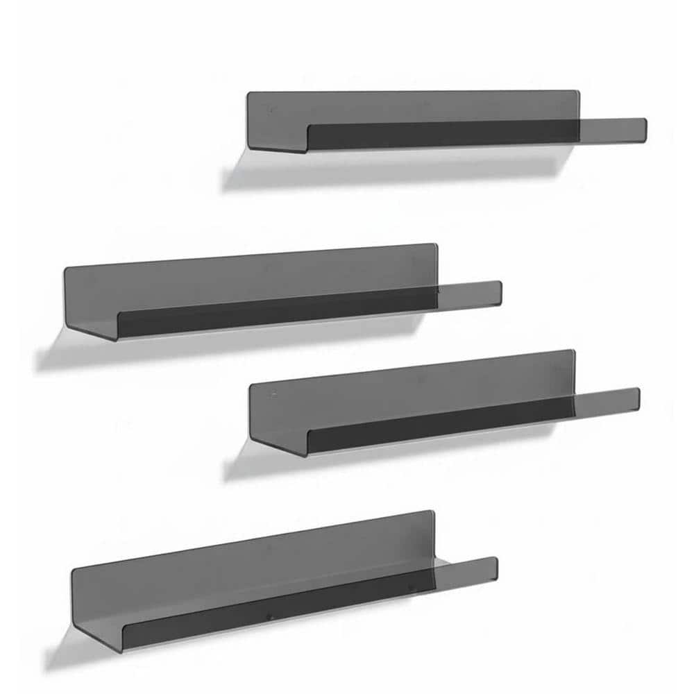 4 in. x 15 in. x 2in. Clear Black Floating Shelf Decorative Wall