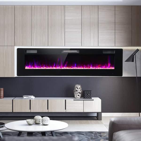 60 in. Wall Mounted or Recessed Electric Fireplace Insert Heater with Remote 750W/1500W 12 Flame Colors Sleep Timer