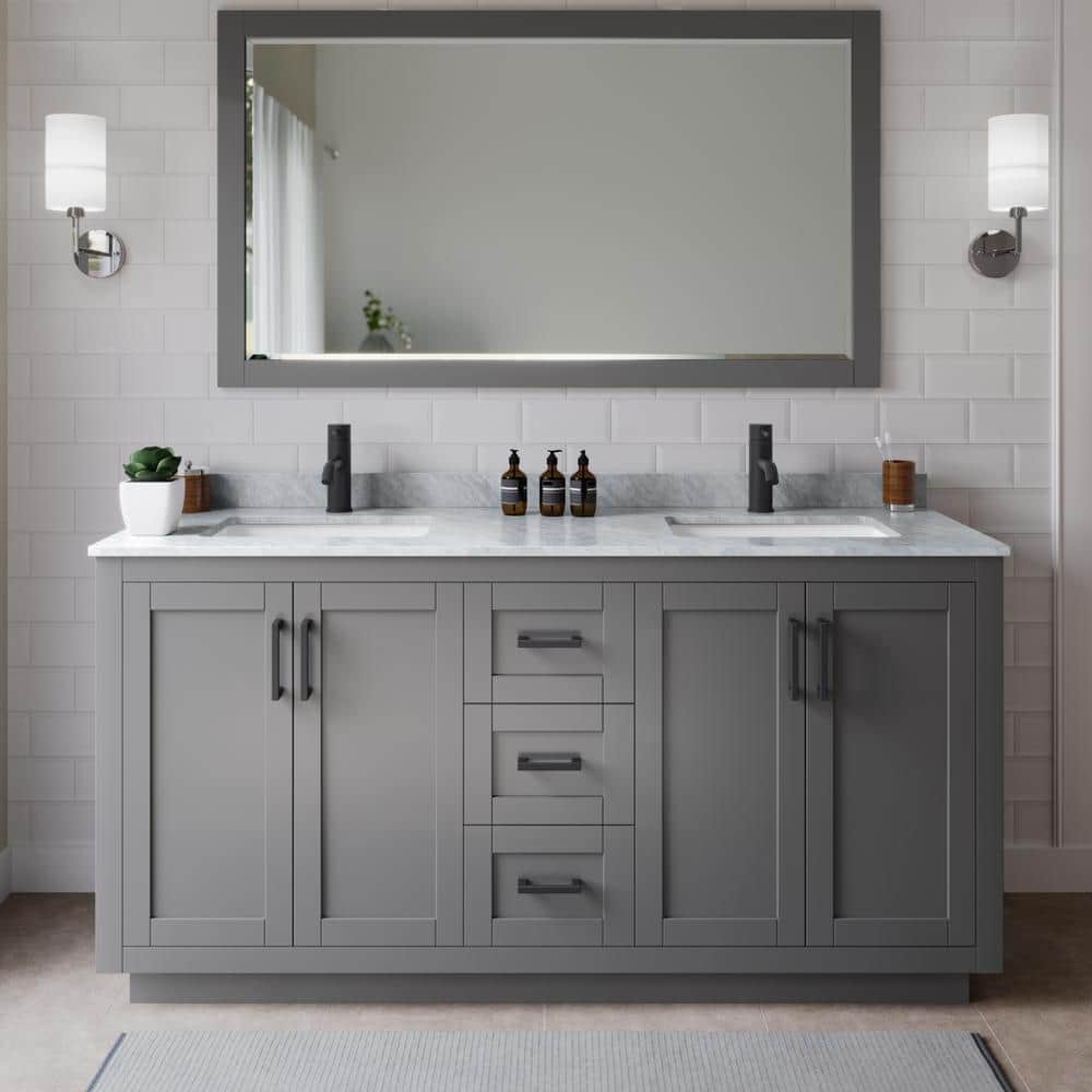 Miranda 66'' Dark Gray Double Bathroom Vanity with Marble Top