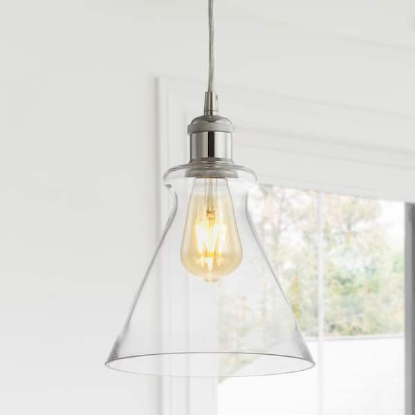 JONATHAN Y Goldwater 7.5 in. 1-Light Chrome Adjustable Drop Metal/Glass LED Pendant