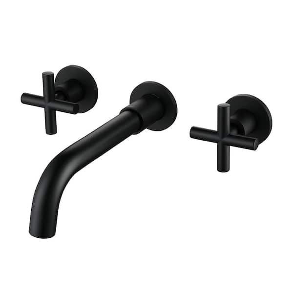 Boyel Living 2 Double Handle Wall Mounted Bathroom Kitchen Faucet Basin Mixer Taps in Matte Black with Rough-in Valve