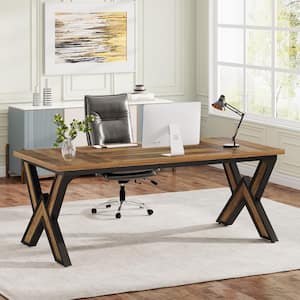 Halseey 62.5 in. Rectangular Rustic Brown Wood Executive Desk, Large Computer Desk Writing Table for Home Office