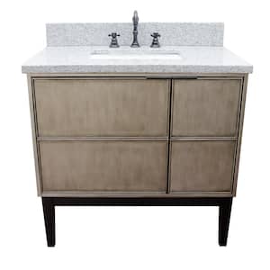 Scandi 37 in. W x 22 in. D Bath Vanity in Brown with Granite Vanity Top in Gray with White Rectangle Basin