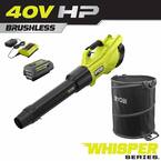 40V HP Brushless Whisper Series 155 MPH 600 CFM Cordless Battery Blower with Lawn and Leaf Bag, 4.0 Ah Battery & Charger