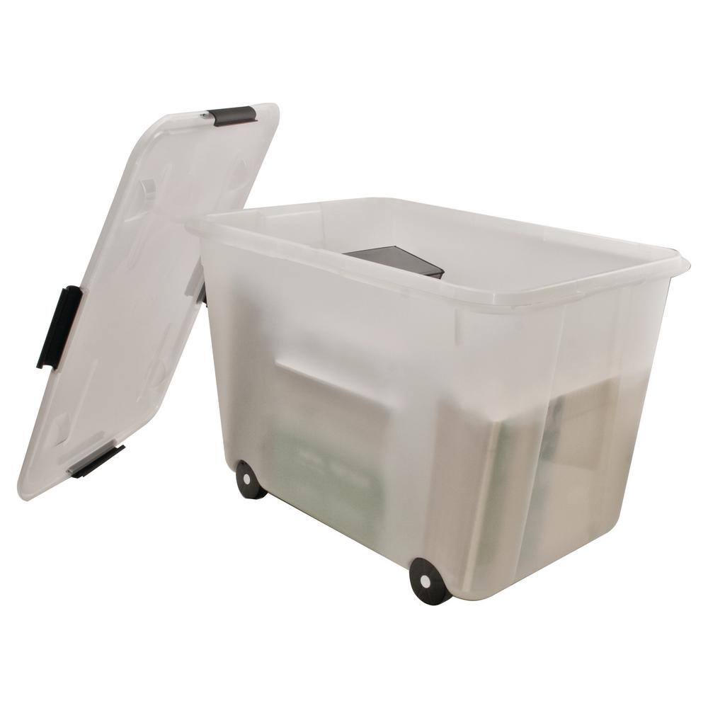 Clear 15-Gallon Stackable Rolling Storage Box with Lid