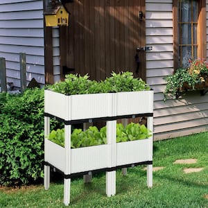 16 in. L x 16 in. W x 17.5 in. H White Plastic Raised Bed Elevated Flower Vegetable Herb Grow Planter Box (Set of 4)