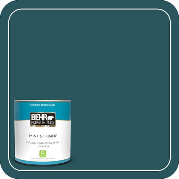 BEHR PREMIUM PLUS 1 qt. #MQ6-01 Ocean Abyss Satin Enamel Low Odor Interior Paint & Primer