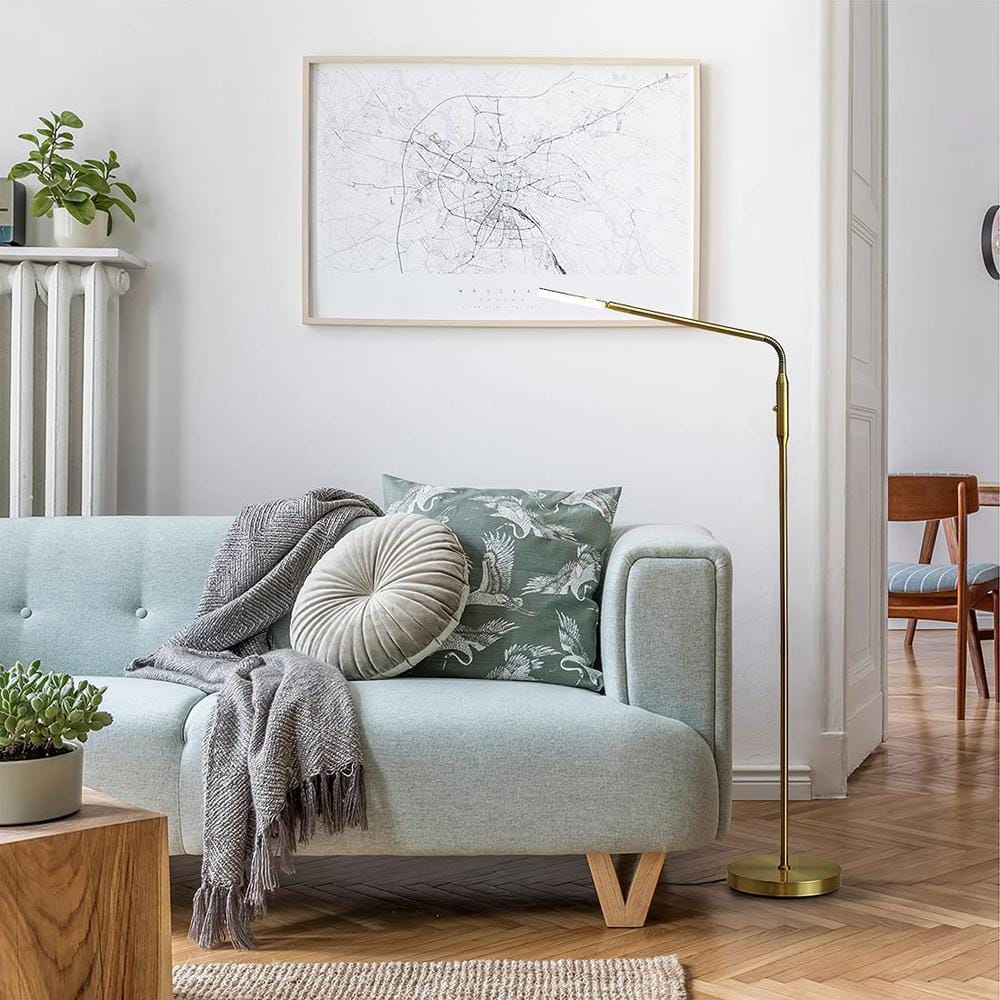 Adjustable Gold Metal LED Floor Lamp with Dimmable Light