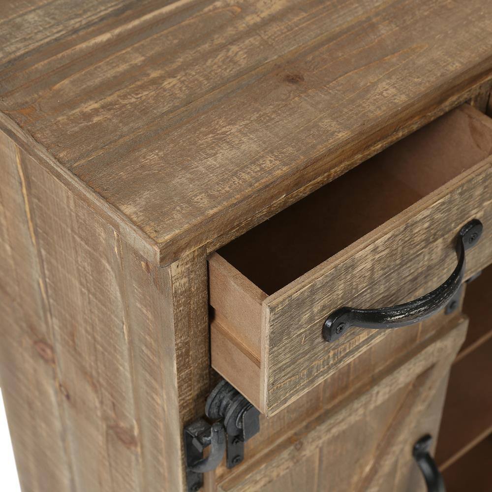 Rustic Brown Wood Sliding Barn Door Storage Cabinet