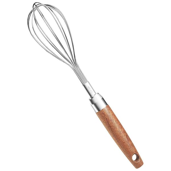 Wooden Handle Stainless Steel Wire Balloon Whisk Kitchen Multi Function Non Stick Egg Beater 10 in.
