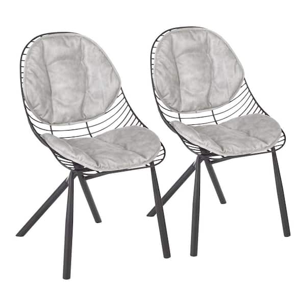 Lumisource Wired Black Metal Chair with Light Grey Faux Leather Cushion (Set of 2)