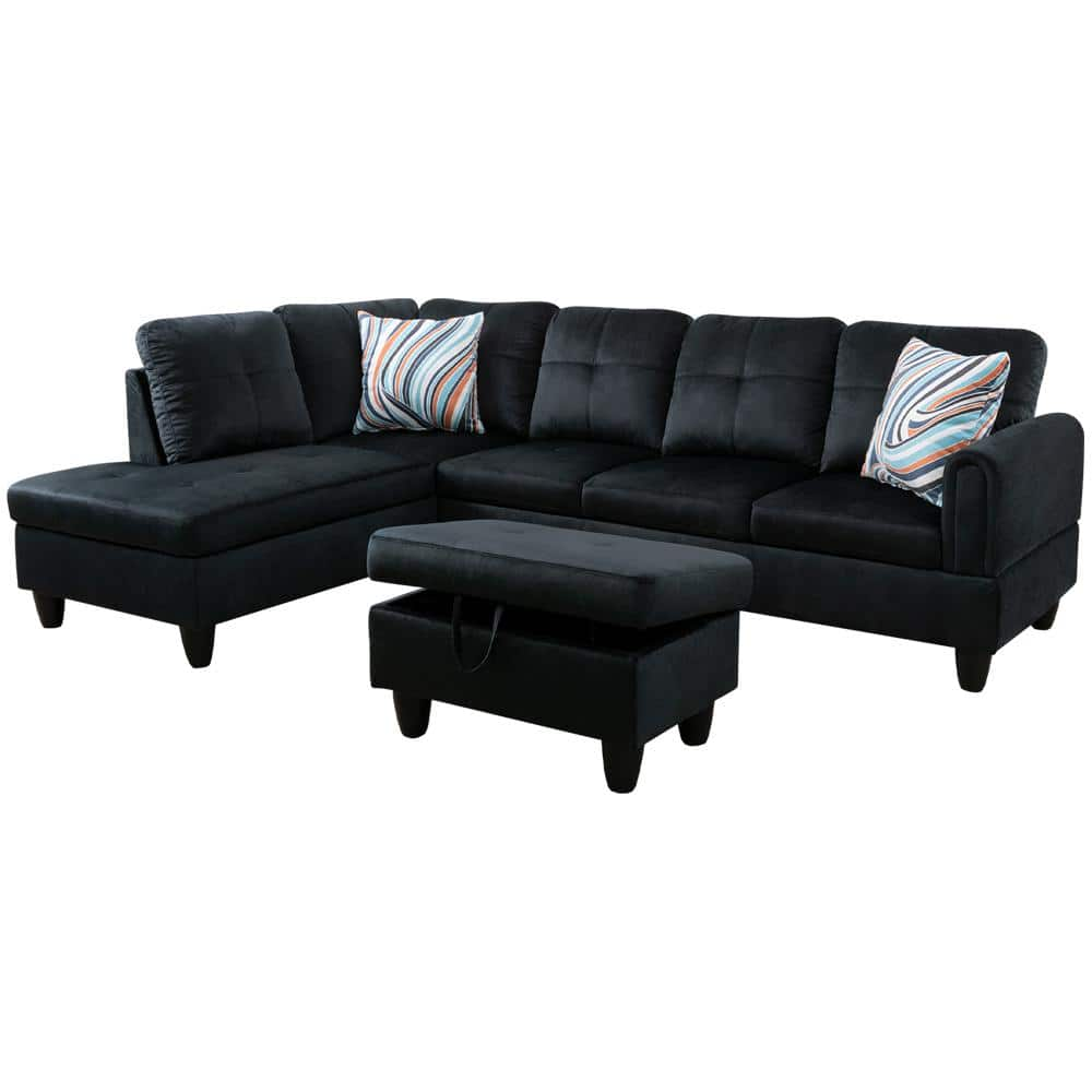 25 in. W Rolled Arm 3-Piece Fabric Straight Sofa in Black -  Star Home Living, SE-9710A-3PC