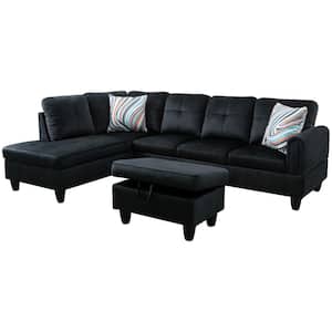 25 in. W Rolled Arm 3-Piece Fabric Straight Sofa in Black