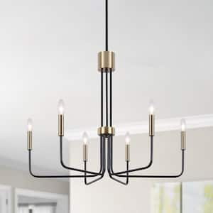 6-Light Black and Bronze Traditional Hanging Adjustable Linear Candlestick Chandelier for Dining Room Living Room